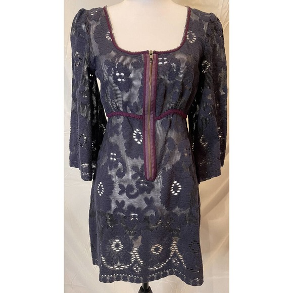 Free People Dresses & Skirts - Free People womens Lace Boho Dress Cover Up Size Small zipper blue beach flare